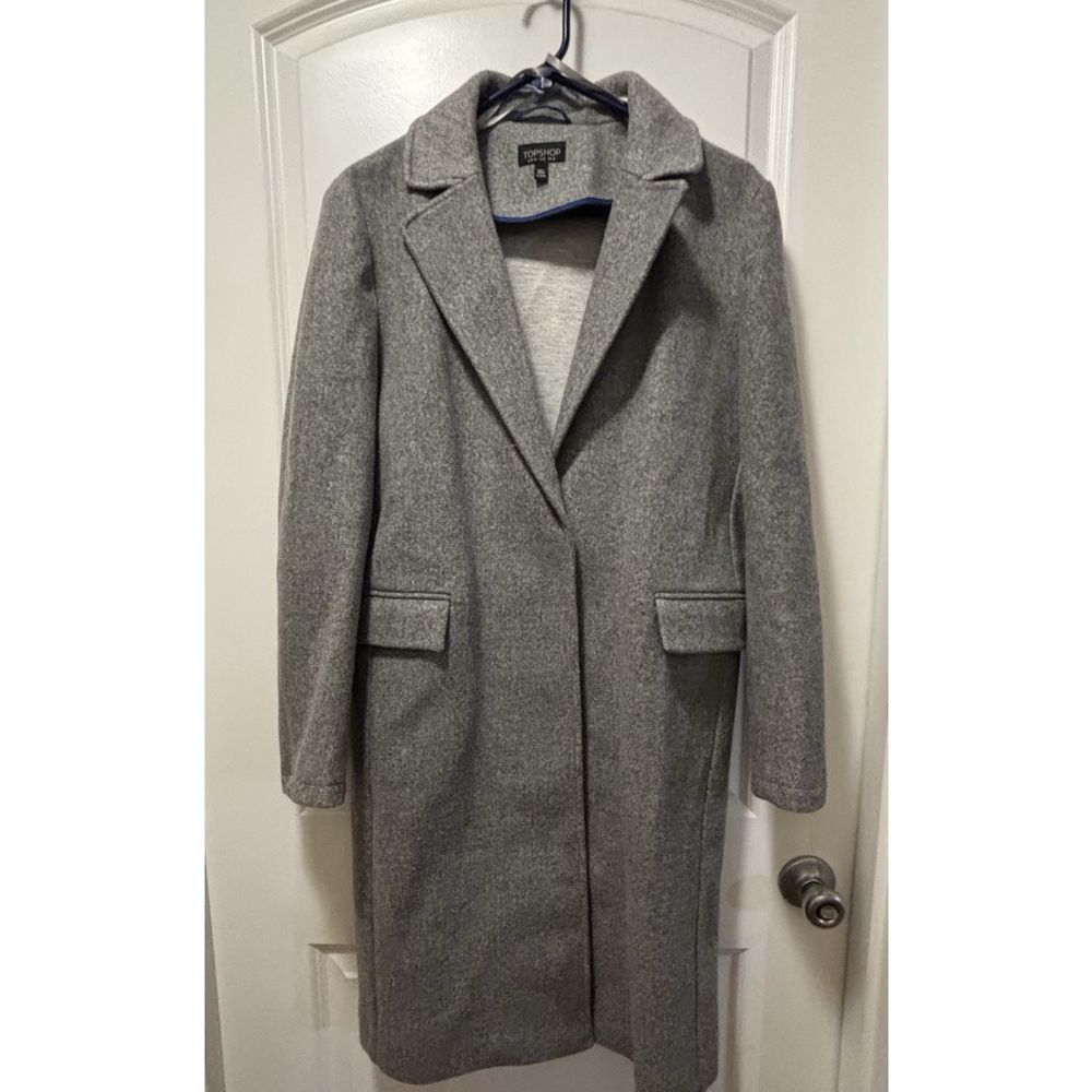 Topshop Women’s Gray Long Coat Wool Blend US 8 EU 40 Tailored Classic
